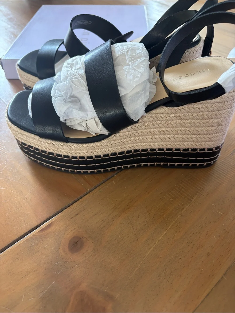Madden Girl Black Raffia Espadrille Platform Sandals